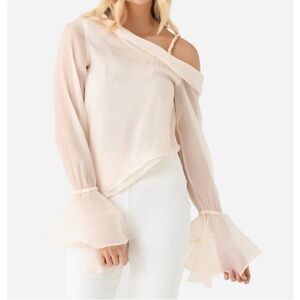 Aje Blush One-Shoulder Ruffle Sleeve Blouse